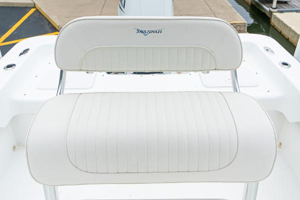 Slide: The Image of 2023 Savannah SS21 boat with white cushioned seating. - 7