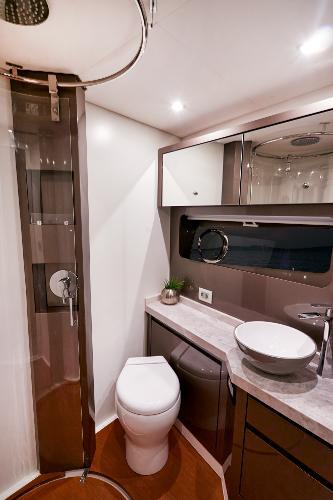 Slide: The Image of Modern bathroom in 2024 Schaefer 600 yacht with shower, toilet, and sink. - 26