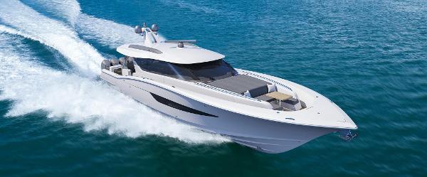 Slide: The Image of 2025 Scout 67 LX luxury yacht cruising on open water. - 0