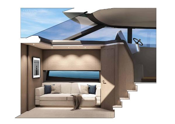 Slide: The Image of Luxurious interior of 2025 Scout 67 LX yacht with modern design and ocean view. - 3