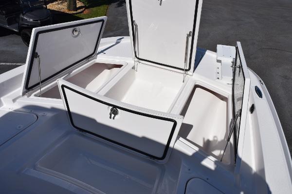 Slide: The Image of 2025 Sea Cat 26 Hybrid Catamaran storage compartments open on deck. - 17