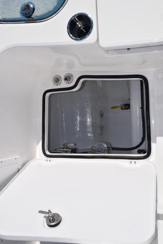 Slide: The Image of 2025 Sea Cat 26 Hybrid Catamaran storage compartment with open hatch. - 20