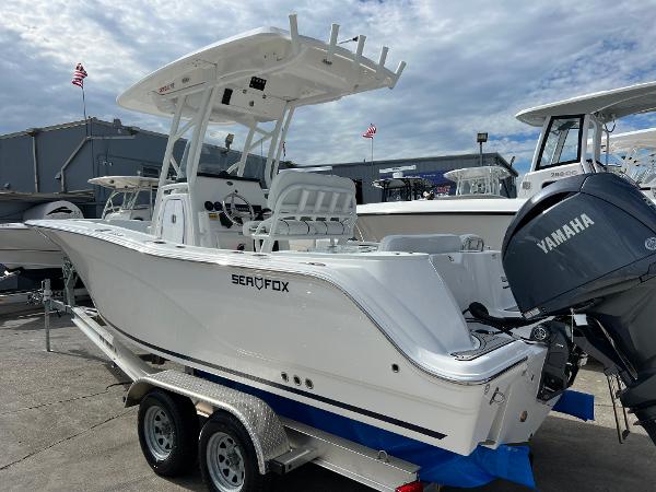Slide: The Image of 2024 Sea Fox 228 Commander boat on trailer with Yamaha outboard motor. - 5