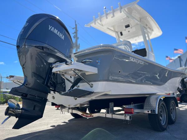 Slide: The Image of 2024 Sea Fox 251 Bay Fox boat with Yamaha outboard motor on trailer. - 37