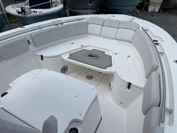 Slide: The Image of 2024 Sea Fox 288 Commander boat interior with spacious seating and modern design. - 11