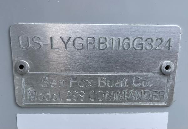 Slide: The Image of 2024 Sea Fox 288 Commander boat identification plate with serial number. - 21