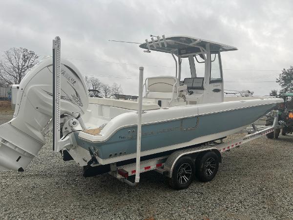 Slide: The Image of 2022 Sea Hunt Escape 27 boat on trailer, side view. - 2