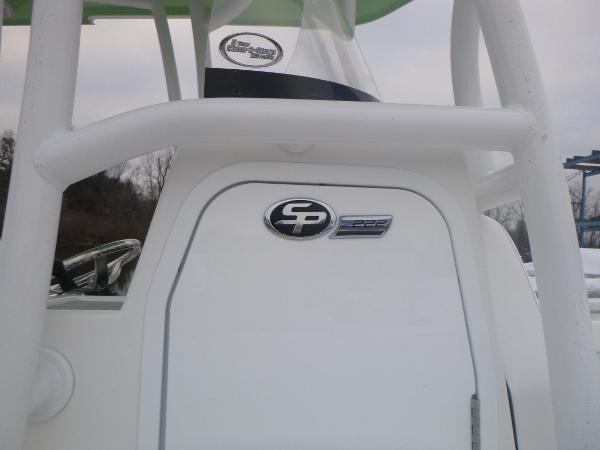 Slide: The Image of 2024 Sea Pro 222 Center Console boat, close-up of logo and console. - 4