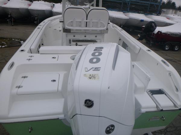 Slide: The Image of 2024 Sea Pro 222 Center Console boat with 200 V6 engine, rear view. - 5