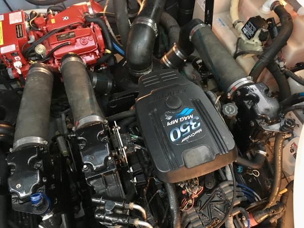 Slide: The Image of Engine compartment of a 2002 Sea Ray 320 Sundancer with MerCruiser 350 MPI engine. - 29