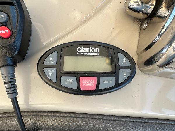 Slide: The Image of Clarion Marine audio control panel on 2005 Sea Ray 420 Sundancer yacht. - 26