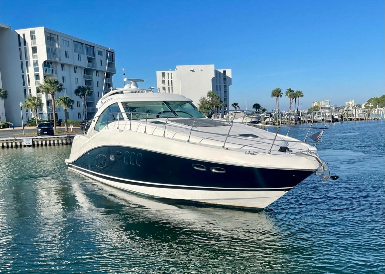 Slide: The Image of 2008 Sea Ray 55 Sundancer POSITIVE VIBES STBD Bow (2) - 4003394