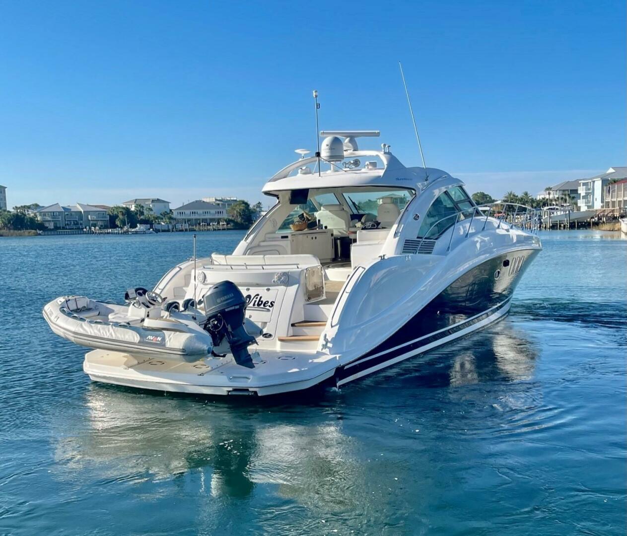 Slide: The Image of 2008 Sea Ray 55 Sundancer POSITIVE VIBES Transom (2) - 4003398