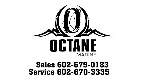 Slide: The Image of Octane Marine logo with sales and service contact numbers. - 80