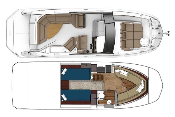 Slide: The Image of Manufacturer Provided Image: 2019 Sea Ray Sundancer 320 floor plan, top and side views. - 99