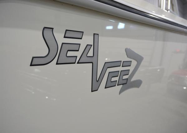 Slide: The Image of 2020 SeaVee 322z logo on boat hull. - 1