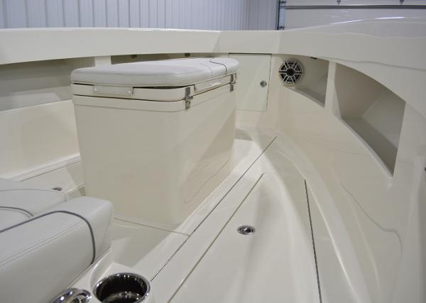 Slide: The Image of 2020 SeaVee 322z boat interior with seating and storage compartments. - 17