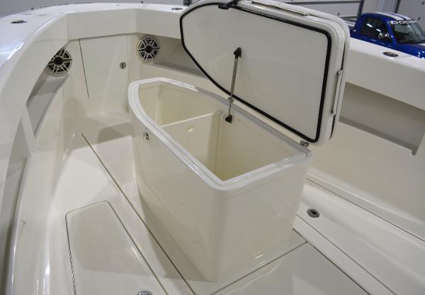 Slide: The Image of 2020 SeaVee 322z boat with open storage compartment on deck. - 20