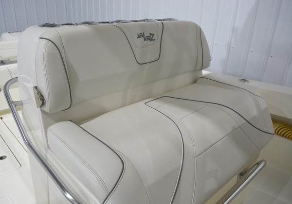 Slide: The Image of 2020 SeaVee 322z boat seat with white upholstery and sleek design. - 30