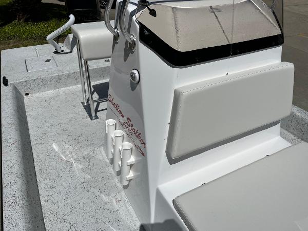 Slide: The Image of 2024 Shallow Stalker CAT-204 boat interior with seating and rod holders. - 14