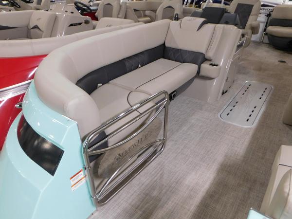 Slide: The Image of 2023 Silver Wave 2410 SW5 L pontoon boat interior with plush seating. - 3
