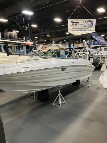 Slide: The Image of 2024 SouthWind 2600 SD boat on display at Baywood Marina indoor showroom. - 4