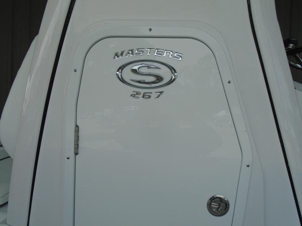 Slide: The Image of 2024 Sportsman Masters 267 boat, rear view with logo and model number. - 4