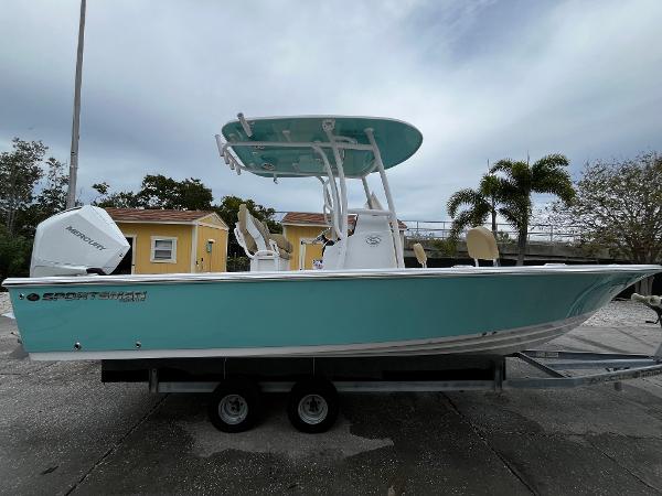 Slide: The Image of 2024 Sportsman Masters 227 Bay Boat on trailer, side view. - 0