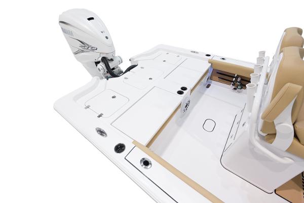 Slide: The Image of 2024 Sportsman Masters 267 Bay Boat, rear deck and engine view. - 12