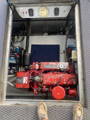 Slide: The Image of Engine compartment of a 1987 Sumerset Houseboat with a Westerbeke engine. - 21