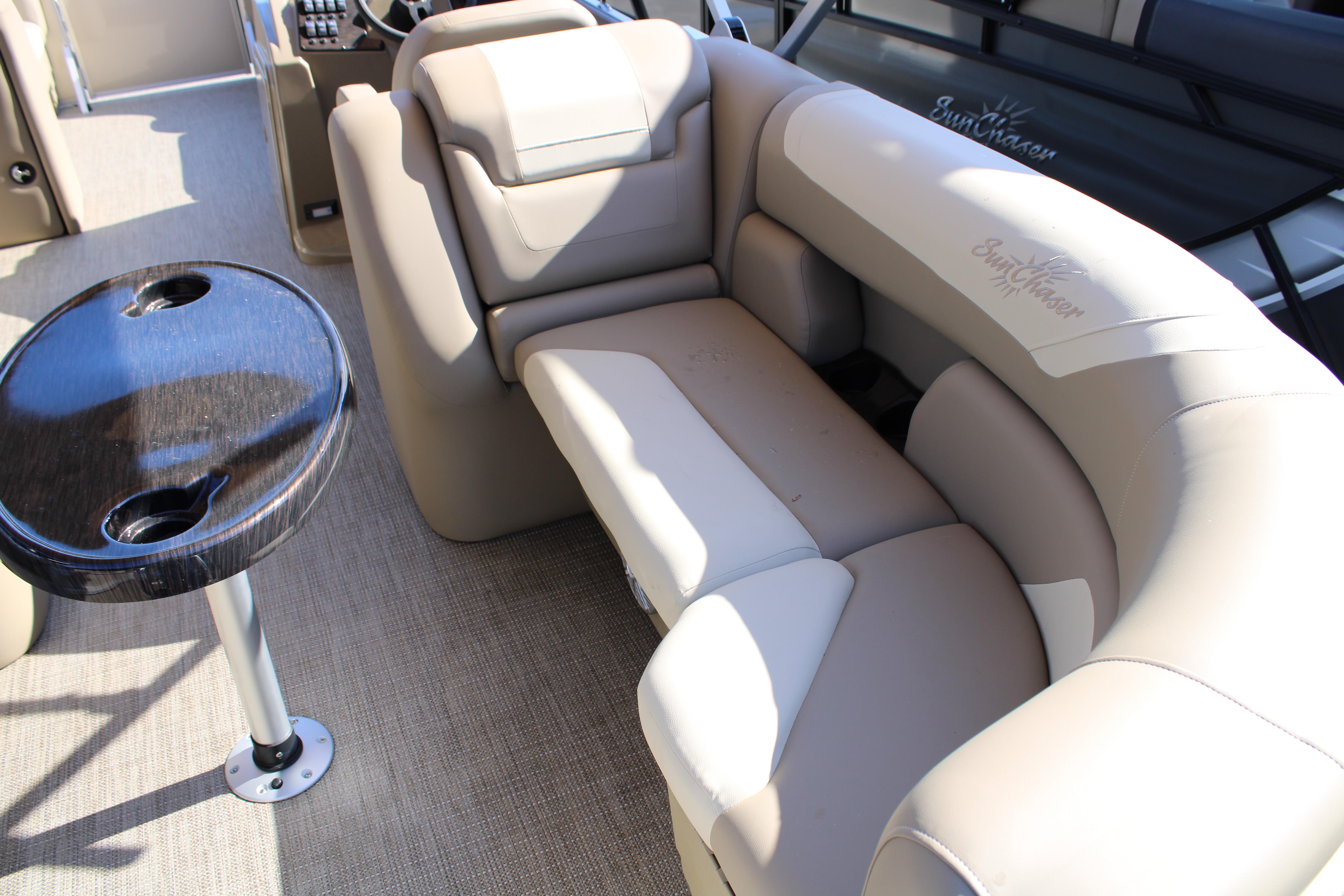 Slide: The Image of 2023 SunChaser Geneva Cruise 22 LR DH interior seating and table. - 17