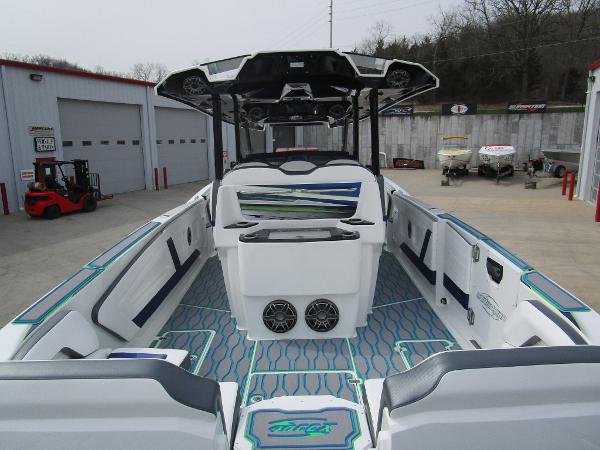 Slide: The Image of 2024 Sunsation 40CCX boat interior with modern design and spacious seating. - 15