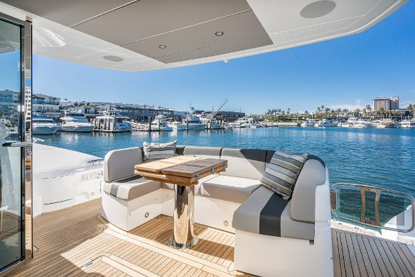 Slide: The Image of Luxury yacht Sunseeker Manhattan 55, 2022 model, docked with marina view. - 17