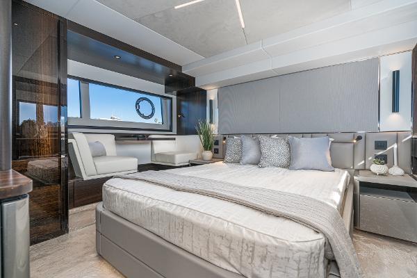 Slide: The Image of Luxurious bedroom interior of 2022 Sunseeker Manhattan 55 yacht with modern decor. - 28