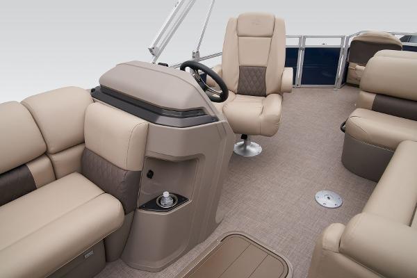 Slide: The Image of Interior of 2024 Sun Tracker Fishin' Barge 22 XP3 pontoon boat with beige seating. - 36
