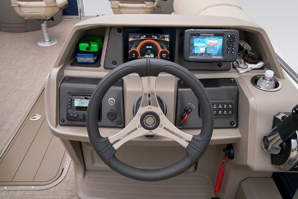 Slide: The Image of 2024 Sun Tracker Fishin' Barge 22 XP3 helm with advanced navigation and control systems. - 43