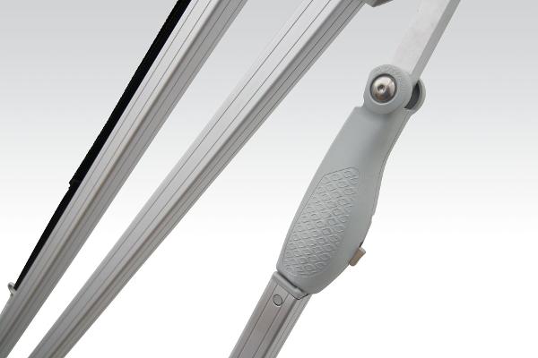 Slide: The Image of Close-up of the 2024 Sun Tracker Party Barge 20 DLX frame and hinge mechanism. - 22