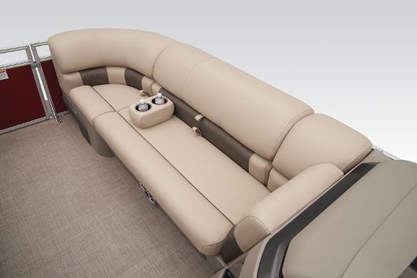 Slide: The Image of 2024 Sun Tracker Party Barge 20 DLX pontoon boat seating with cup holders. - 23