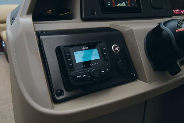 Slide: The Image of 2024 Sun Tracker Party Barge 20 DLX dashboard with modern control panel. - 37