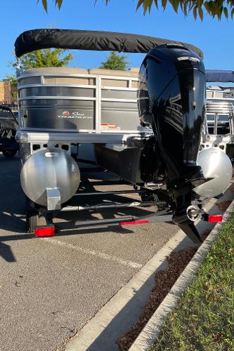 Slide: The Image of 2024 Sun Tracker Party Barge 20 DLX pontoon boat with outboard motor. - 4