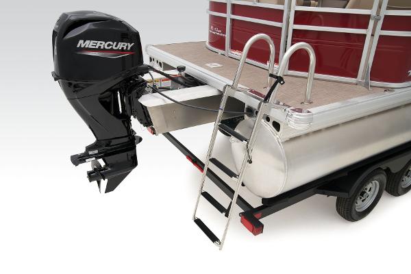 Slide: The Image of 2024 Sun Tracker Party Barge 20 DLX with Mercury outboard motor and swim ladder. - 48