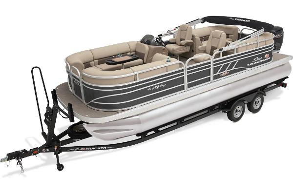 Slide: The Image of 2023 Sun Tracker Party Barge 22 DLX pontoon boat on trailer. - 0