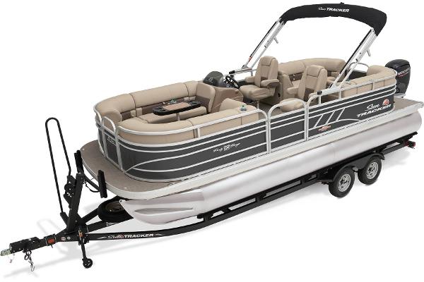 Slide: The Image of 2023 Sun Tracker Party Barge 22 DLX pontoon boat on trailer. - 1