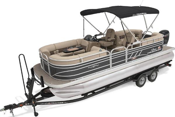 Slide: The Image of 2023 Sun Tracker Party Barge 22 DLX pontoon boat with canopy and trailer. - 2