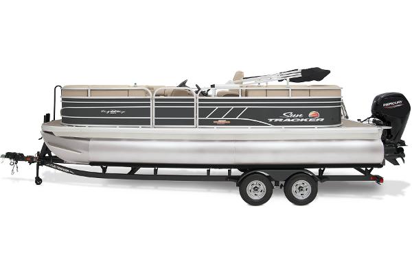 Slide: The Image of 2023 Sun Tracker Party Barge 22 DLX pontoon boat on trailer. - 3