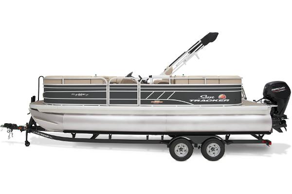 Slide: The Image of 2023 Sun Tracker Party Barge 22 DLX pontoon boat on trailer. - 4