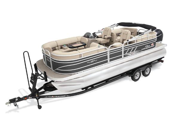 Slide: The Image of 2023 Sun Tracker Party Barge 22 XP3 pontoon boat on trailer. - 1
