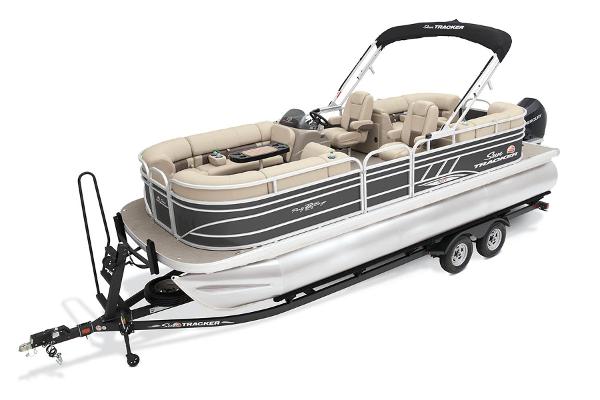 Slide: The Image of 2023 Sun Tracker Party Barge 22 XP3 pontoon boat on trailer. - 2