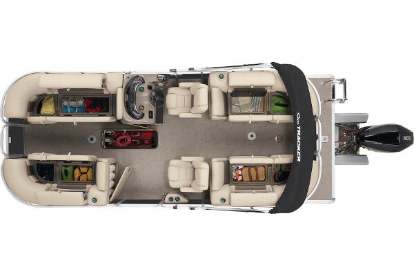Slide: The Image of 2023 Sun Tracker Party Barge 22 XP3 pontoon boat, top view, spacious seating, storage compartments. - 8