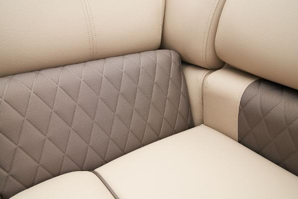 Slide: The Image of 2024 Sun Tracker Party Barge 22 XP3 beige and brown quilted seating. - 19